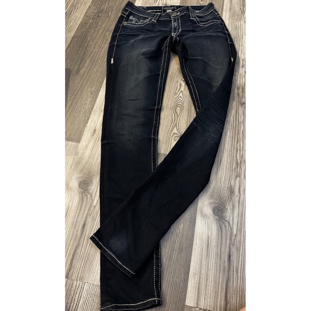 Big Star Jenae Skinny Jeans Womens 28L Dark Wash Thick Stitch Long Inseam Denim